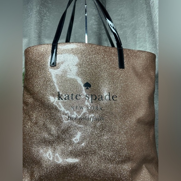 Kate Spade Live Colorfully Rose Gold Patent Glitter Sparkle Bon Shopper Tote Bag - Picture 3 of 15